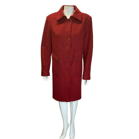 Talbots Wool Coat Size 16 Brick Red Peacoat Classic Zip Front Car Jacket - Picture 1 of 12